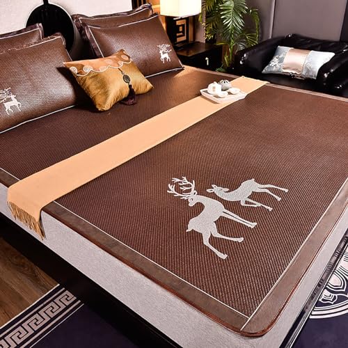 Faltbare doppelseitige Rattan-Kühlmatte, Kühlmatratzenauflage, Rattanmattenbett, Sommerschlafmatte aus karbonisiertem Bambus(200 * 220cm) von XUZWMAGZJ