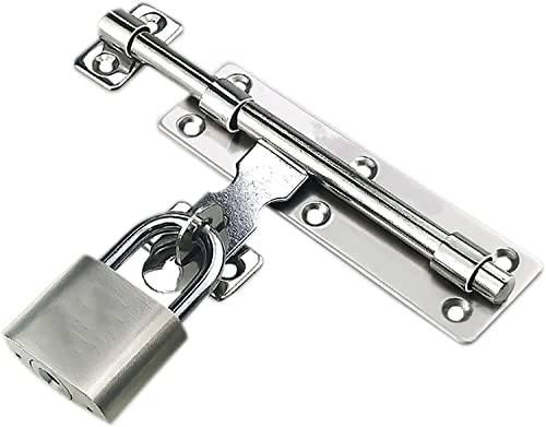 Hochleistungs-Vorhängeschloss, 2er-Packung Riegel, robuster Türschieberiegel mit Schrauben und Vorhängeschloss, verdicktes Edelstahl-Schiebeschloss for Türen(8 inches) von XUZWMAGZJ