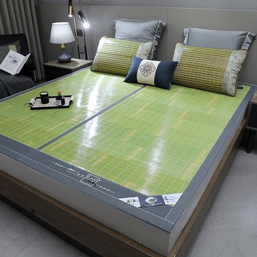 Rattan-Kühlmatte, faltbare doppelseitige Bambusmatte fürs Bett, Sommer-Bambus-Bettmatten-Matratzenauflage, atmungsaktiver karbonisierter Bambus(200 * 215cm) von XUZWMAGZJ