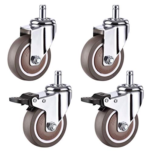 Robuste 25-mm-Möbelersatzräder mit 360° drehbarem Gummi-Standardschaft und Bremse, Set 4 Bürostuhlrollen(Brake+universal,6.3Cm/2.5In) von XUZWMAGZJ