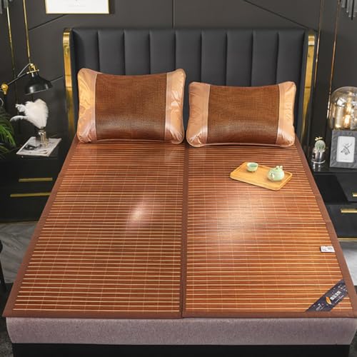 Sommer-Matratzenauflage aus Bambus, Rattan-Kühlmatte, faltbare doppelseitige Bambusmatte fürs Bett, atmungsaktiver karbonisierter Bambus(180X200cm) von XUZWMAGZJ