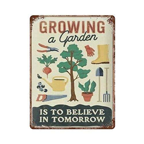 Blechschild mit Aufschrift "Growing A Garden Is to Believe in Tomorrow", Vintage-Stil, Blechschild für Zuhause, Bar, Kneipe, Küche, Männerhöhle, Wanddekoration, Plakat, Wandschild von XVBCDFG