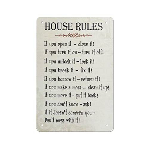 House Rules Metall-Blechschild für Zuhause, Bar, Pub, Küche, Wandkunst, Deocr Man Cave Vintage Metallschild Poster Plakette Schilder Zitate Schild House Rules Metall-Blechschild für Zuhause, Bar, Pub, Küche, Wandkunst, Deocr Man Cave Vintage Metallschild Poster Plakette Schilder Zitate Schild von XVBCDFG