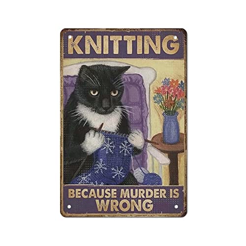 Strickende Katze Metallschild für Zuhause Kaffee Garage Wanddekoration Vintage Poster Bar Schilder für Home Bar Retro Metall Blechschild von XVBCDFG
