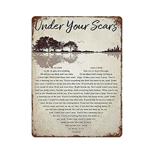 Under Your Scars Lyrics Lied Herzform Metallschild für Zuhause Kaffee Garage Wanddekoration Vintage Poster Bar Schilder für Home Bar Retro Metall Blechschild von XVBCDFG