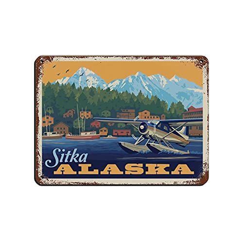 Vintage Stadtbild Schild Alaska Sitka Vintage Blechschild 30,5 x 20,3 cm Home Office Küche Pub Club Cafe Bar Bauernhof Restaurant Kollektion Metall Wanddekoration von XVBCDFG