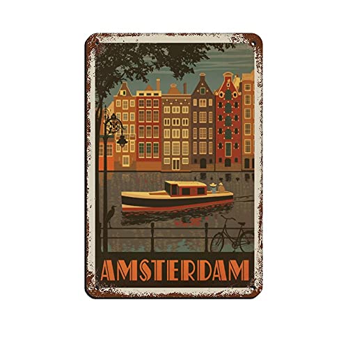 Vintage Stadtbild Schild Niederlande Amsterdam Vintage Blechschild Home Office Küche Pub Club Cafe Bar Bauernhof Restaurant Kollektion Metall Wanddekoration von XVBCDFG