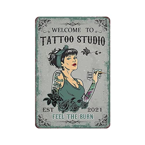 Welcome To Tattoo Studio Metallschild für Zuhause Kaffee Garage Wanddekoration Vintage Poster Bar Schilder für Home Bar Retro Metall Blechschild von XVBCDFG