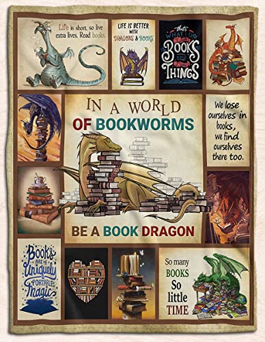 XVBCDFG Be A Book Dragon Sherpa Decke – in A World of Bookworms Drachendecke – weiche, warme Sherpa-Überwurfdecke für Sofa Schlafzimmer Couch – Geburtstag Weihnachten Buch Bettwäsche Geschenke – B von XVBCDFG