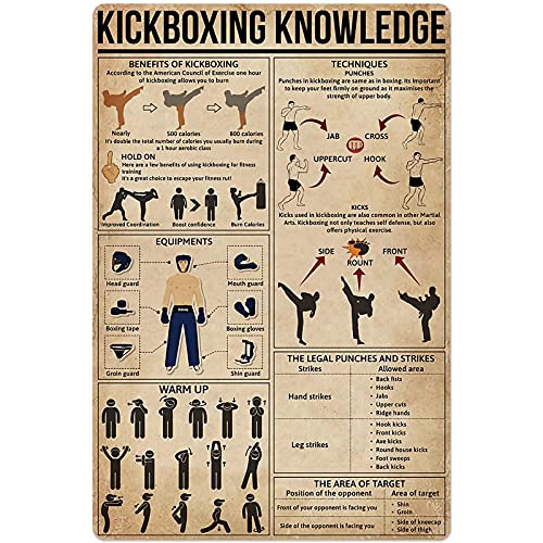 XVBCDFG Bildung Poster Kickboxen Wissen Metall Blechschild Übung Basic Infografik Poster Kampfsport Gym Club Zuhause Schlafzimmer Schule Bildung Wanddekoration Plakette 20,3 x 30,5 cm von XVBCDFG