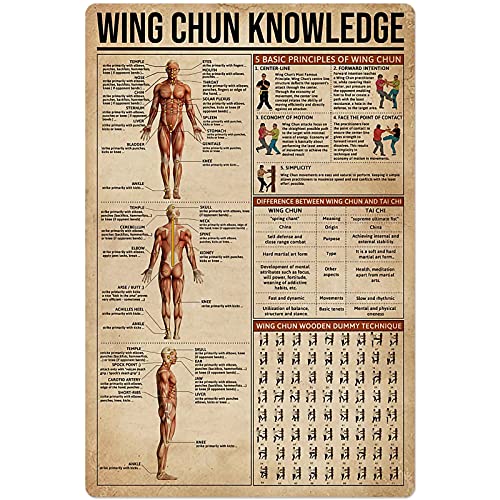 XVBCDFG Bildungsposter Kung Fu Wissen Metall Blechschild Wing Chun Anatomie Infografik Poster Kampfsport Gym Club Zuhause Schlafzimmer Schule Bildung Wanddekoration Plakette 20,3 x 30,5 cm von XVBCDFG