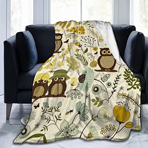 XVBCDFG Flanell-Fleece-Überwurf, Decke mit Eulen-Motiv, Blumenmuster, Sofaüberwurf, personalisierte Decken für Erwachsene und Kinder, Decken für Familie, 203,4 x 152,4 cm von XVBCDFG