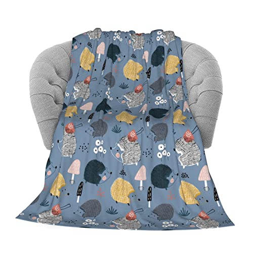 XVBCDFG Igel Pilz Blau Fleece Überwurfdecke Weiche Warme Flanelldecke Personalisierte Decken für Erwachsene Kinder für Sofa Bett von XVBCDFG