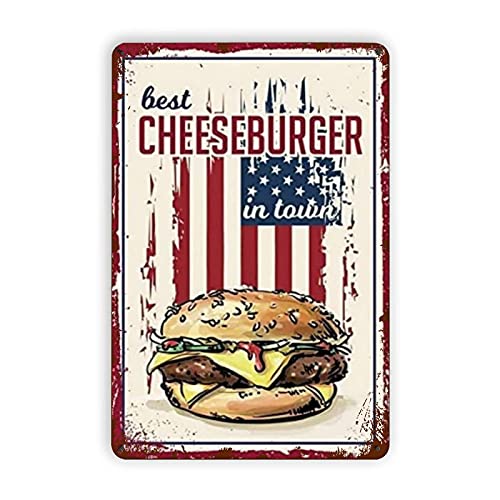 XVBCDFG Kitchen Decor Best Cheeseburger in Town Metall-Blechschilder Reproduktion Wanddekoration Retro Kunst Blechschild Lustige Dekorationen für Zuhause Bar Pub Cafe Bauernhof Wohnzimmer Metallschild von XVBCDFG