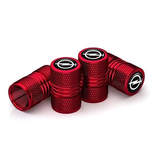 XVBFSC 4 Stück Ventilkappen für Opel Adam Antara Astra J K L Combo Corsa D E F Crossland X, Reifenventil Ventile Reifen Autoreifen für Ventildeckel Auto-Reifen Felgenventile,Red von XVBFSC