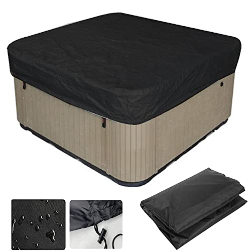XVBVS wasserdichte Quadratische Whirlpool-Abdeckung, UV-beständige SPA-Abdeckung mit Elastischem Seil, Garten-Hot-Spring-Bad-Schwimmbad-Möbel-Staubschutz, 210D Oxford-Stoff (207 * 207 * 30cm,Schwarz) von XVBVS