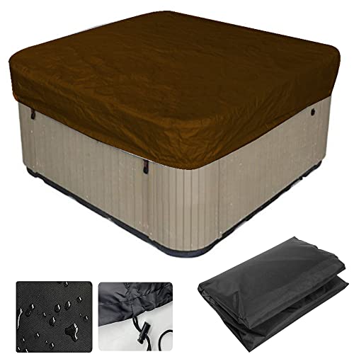 XVBVS wasserdichte Quadratische Whirlpool-Abdeckung, UV-beständige SPA-Abdeckung mit Elastischem Seil, Garten-Hot-Spring-Bad-Schwimmbad-Möbel-Staubschutz, 210D Oxford-Stoff (210 * 210 * 30cm,Braun) von XVBVS