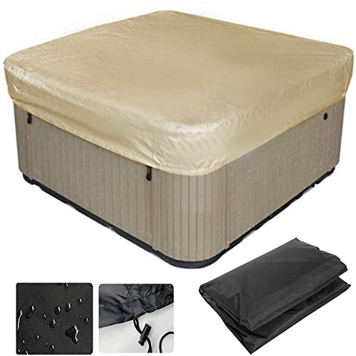 XVBVS wasserdichte Quadratische Whirlpool-Abdeckung, UV-beständige SPA-Abdeckung mit Elastischem Seil, Garten-Hot-Spring-Bad-Schwimmbad-Möbel-Staubschutz, 210D Oxford-Stoff (220 * 220 * 30cm,Beige) von XVBVS