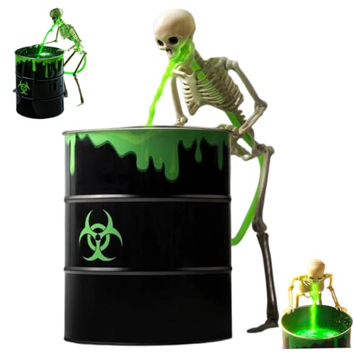 Halloween -Dekorationen im Innen im Innen des Innens des Halloween -Skeletts mit Glühen dunklen UV -schwarzen Licht, Wasserpumpe, Eimer und grün fluoreszierender Flüssigkeit für den Heimatraum Halloween -Dekorationen im Innen im Innen des Innens des Halloween -Skeletts mit Glühen dunklen UV -schwarzen Licht, Wasserpumpe, Eimer und grün fluoreszierender Flüssigkeit für den Heimatraum von XVHOAB