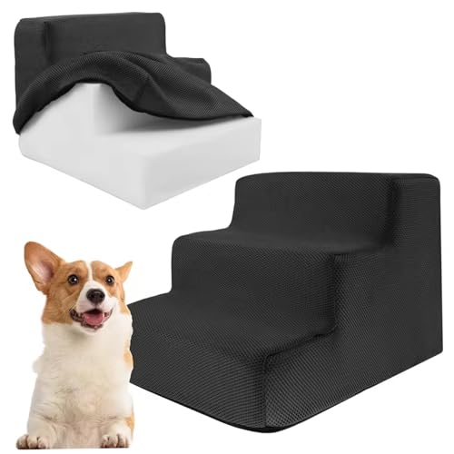 Hundestufen für Bett, 3 Schritte weiche Hundetreppe mit Abnehmbarer Abdeckung und Nicht-Schlupfboden, waschbare Treppenleiter für Sofa niedrige Bett Couch Hundestufen für Bett, 3 Schritte weiche Hundetreppe mit Abnehmbarer Abdeckung und Nicht-Schlupfboden, waschbare Treppenleiter für Sofa niedrige Bett Couch von XVHOAB