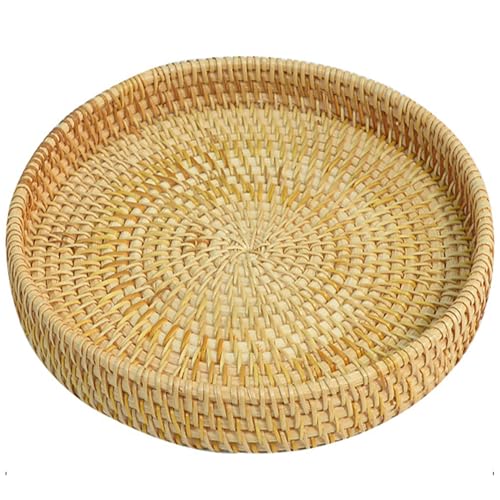 Rattan Tablett, 9 Zoll gewebter Rattankorb, dekorative runde Korbschale zum Servieren von Essen, Snacks, Früchten, Desserts, Wohnkörperkorb von XVHOAB