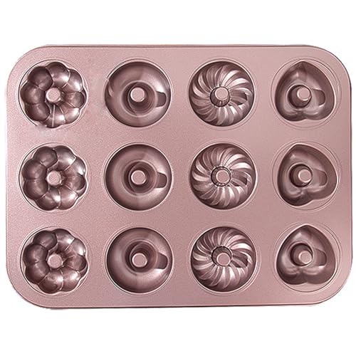 XVHOAB Donut Form 12-Cavity 4 Formen Donut-Formen zum Backen von Nicht-Schicht-Carbon-Stahl-Donut-Pfanne für Weihnachten Party Muffin Cupcake Makingmould von XVHOAB