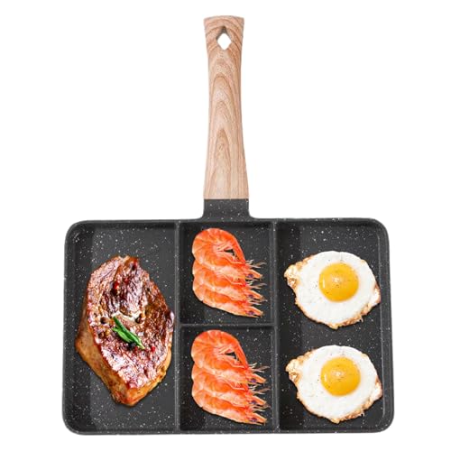 XVHOAB Geteilte Pfanne 4 Abschnitt Nicht -Stick -Bratpfannen Maifan Steinkochpfanne mit Griff 10.6x14.6in Divide Frying Pan zum gleichzeitigen Kochen von XVHOAB