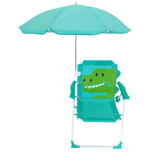 XVHOAB Kids Beach Stuhl mit Regenschirm, Faltbare und abnehmbare tragbare süße Tiermuster Kids Beach Stuhl mit Baldachin für Sommer im Freien, Krokodil von XVHOAB