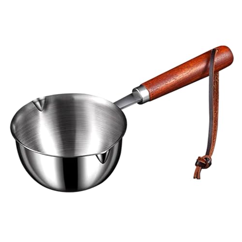 Kleine Saucenwanne, 300 ml Edelstahlsaucepfanne mit Holzgriff, Minisauce -Topf mit Ausguss, hängende kleine Kochtopf für Ölsuppe Milch Schokolade Mini -Sauce Pfanne von XVHOAB