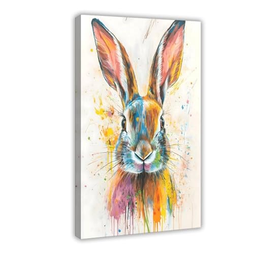 XVHOGAS Abstraktes buntes Kaninchen-Kunstgemälde, Leinwand-Poster, Wandkunst, Dekordruck, Bild Gemälde für Wohnzimmer, Schlafzimmer, Dekoration, 40 x 60 cm von XVHOGAS