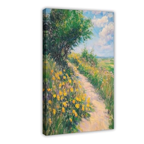 XVHOGAS Leinwand-Poster, Motiv: Sommer-Grasland, Wildblumen, Retro-Landschaft, Wandkunst, Dekordruck, Bild für Wohnzimmer, Schlafzimmer, Dekoration, 60 x 90 cm von XVHOGAS