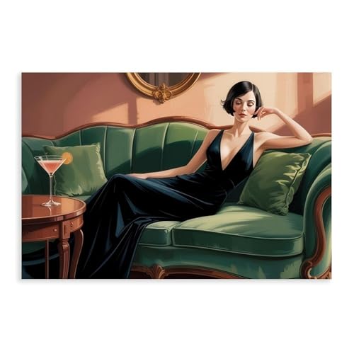 XVHOGAS Leinwandposter, Motiv: Eine elegante Frau auf einem schönen Vintage-Sofa, Wandkunst, Dekordruck, Gemälde für Wohnzimmer, Schlafzimmer, Dekoration, 30 x 45 cm XVHOGAS Leinwandposter, Motiv: Eine elegante Frau auf einem schönen Vintage-Sofa, Wandkunst, Dekordruck, Gemälde für Wohnzimmer, Schlafzimmer, Dekoration, 30 x 45 cm von XVHOGAS