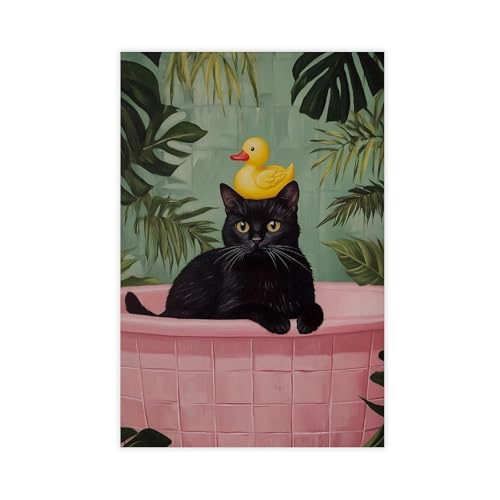 XVHOGAS Lustige schwarze Katze Gummiente Badezimmer Drucke Leinwand Poster Wandkunst Dekor Druck Bild Gemälde für Wohnzimmer Schlafzimmer Dekoration 30 x 45 cm XVHOGAS Lustige schwarze Katze Gummiente Badezimmer Drucke Leinwand Poster Wandkunst Dekor Druck Bild Gemälde für Wohnzimmer Schlafzimmer Dekoration 30 x 45 cm von XVHOGAS