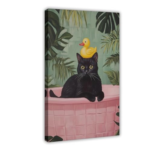 XVHOGAS Lustige schwarze Katze Gummiente Badezimmer Drucke Leinwand Poster Wandkunst Dekor Druck Bild Gemälde für Wohnzimmer Schlafzimmer Dekoration 50 x 75 cm XVHOGAS Lustige schwarze Katze Gummiente Badezimmer Drucke Leinwand Poster Wandkunst Dekor Druck Bild Gemälde für Wohnzimmer Schlafzimmer Dekoration 50 x 75 cm von XVHOGAS