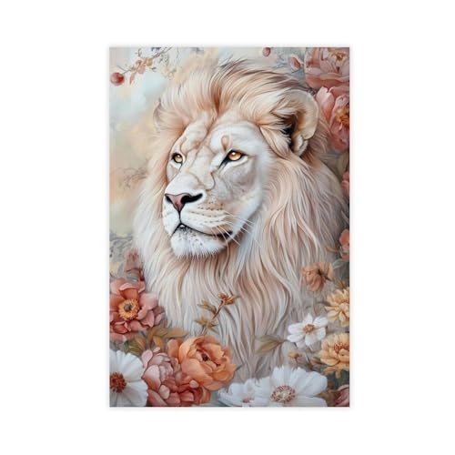XVHOGAS Majestätischer Blumen-Dschungel, weißer Löwe, Portraitmalerei, Leinwandposter, Wandkunst, Dekordruck, Bild Gemälde für Wohnzimmer, Schlafzimmer, Dekoration, 60 x 90 cm XVHOGAS Majestätischer Blumen-Dschungel, weißer Löwe, Portraitmalerei, Leinwandposter, Wandkunst, Dekordruck, Bild Gemälde für Wohnzimmer, Schlafzimmer, Dekoration, 60 x 90 cm von XVHOGAS