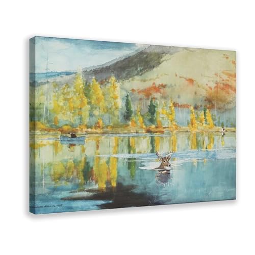 XVHOGAS Poster auf Leinwand, Retro-Waldsee, Herbst-Poster, Wandkunst, Dekordruck, Bild Gemälde für Wohnzimmer, Schlafzimmer, Dekoration, 30 x 45 cm von XVHOGAS