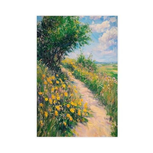 XVHOGAS Sommer-Grasland-Wildblumen, Retro-Landschaft, Leinwand-Poster, Schlafzimmer, Dekoration, Landschaft, Büro, Raumdekoration, Geschenk, 60 x 90 cm von XVHOGAS