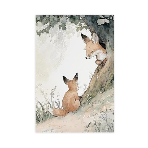 XVHOGAS Wasserfarben-Fuchs-Poster, Motiv: Frühling, Kinderzimmer, Leinwand, Poster, Wandkunst, Dekordruck, Bild Gemälde für Wohnzimmer, Schlafzimmer, Dekoration, 50 x 75 cm von XVHOGAS