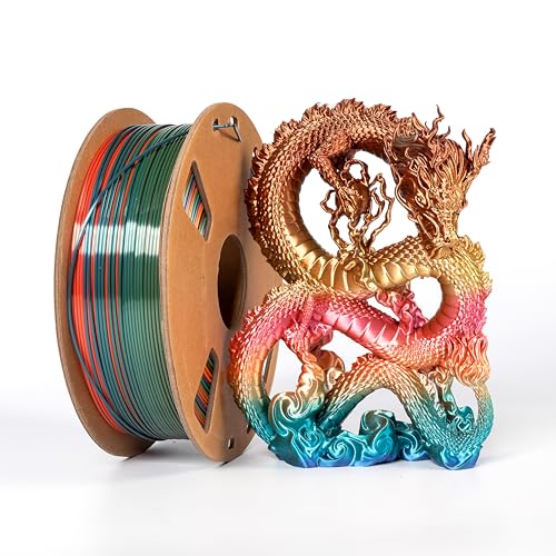 Silk PLA 3D Drucker Filament Multicolor 1.75mm Magic Seide Mehrfarbig Farbverlauf ändern Rainbow Filament Shiny Silky PLA Filament Hochglanz 3D Filament 1,75 PLA 1kg(2,2lbs) Spule von XVICO