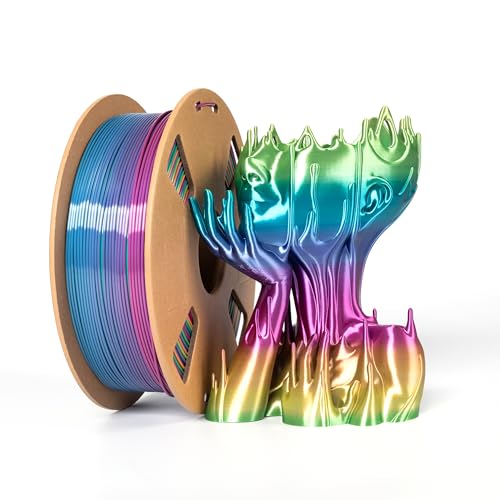 Silk PLA Filament 1.75mm 3D Drucker Filament Seide Regenbogen Mehrfarbig 1kg Filament PLA Farbverlauf Änderndes Mehrfarbig Filament Seide Regenbogen Mehrfarbig von XVICO