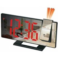 (Schwarzes Gehäuse mit rotem Text) Projektor-Wecker, 180°-Projektionswecker, LED-Spiegelanzeige, Digitaluhr, USB-Anschluss, Schlummerfunktion, 4 von XVX