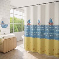 180 x 200 cm Duschvorhang mit 12 Haken, schnelltrocknend (Segelboote), wasserdichtes Polyestergewebe, maschinenwaschbar, Badezimmervorhänge von XVX