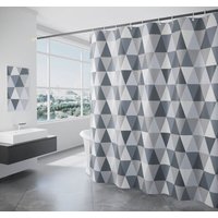 180 x 200 cm Duschvorhang mit 12 Haken, schnelltrocknend (graues Dreieck), wasserdichtes Polyestergewebe, maschinenwaschbar, Badezimmervorhänge von XVX