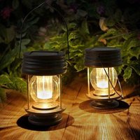 XVX - 2er-Pack Solar-Hängelaternen – Vintage-Solarbetriebene LED-Hängeleuchten mit Griff für Weg, Hof, Terrasse, Baum, Strand, Pavillon (warmes Licht) von XVX