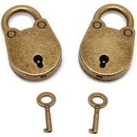 XVX - 2er Set Mini-Vorhängeschloss in Archaize-Form im alten Stil mit Schlüssel, Mini-Vorhängeschloss in Antik-Bronze von XVX