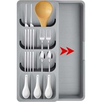 Besteckschublade, Küchenschubladen-Organizer, kompakter Besteckteiler, grauer Besteckkasten aus Kunststoff für Besteck, Löffel, Messer, Gabel von XVX