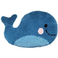Blaue Badematte 47 x 63 cm – Rutschfester Teppich in Walform, waschbare saugfähige Mikrofasermatte von XVX