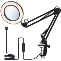 Dimmbare LED-Schreibtischlampe mit 3 Farbmodi und 10 Helligkeitsstufen, Tischlampe mit flexibler Klemme und 8-fachem Vergrößerungsspiegel, Dimmbare LED-Schreibtischlampe mit 3 Farbmodi und 10 Helligkeitsstufen, Tischlampe mit flexibler Klemme und 8-fachem Vergrößerungsspiegel, von XVX