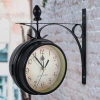 Doppelseitige Wanduhr, Europäische Retro-Gartenuhr mit doppelter Glasoberfläche, Vintage-Hänge-Dekorationsuhr mit Halterung, Innen- und Außenbereich Doppelseitige Wanduhr, Europäische Retro-Gartenuhr mit doppelter Glasoberfläche, Vintage-Hänge-Dekorationsuhr mit Halterung, Innen- und Außenbereich von XVX