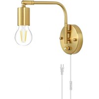 E27 Wandlampe mit Schalter und Stecker, verstellbare Wandleuchte aus goldenem Metall, Nachttisch-Leselampe mit Kordel, Retro-Industrie-Innenlampe für E27 Wandlampe mit Schalter und Stecker, verstellbare Wandleuchte aus goldenem Metall, Nachttisch-Leselampe mit Kordel, Retro-Industrie-Innenlampe für von XVX